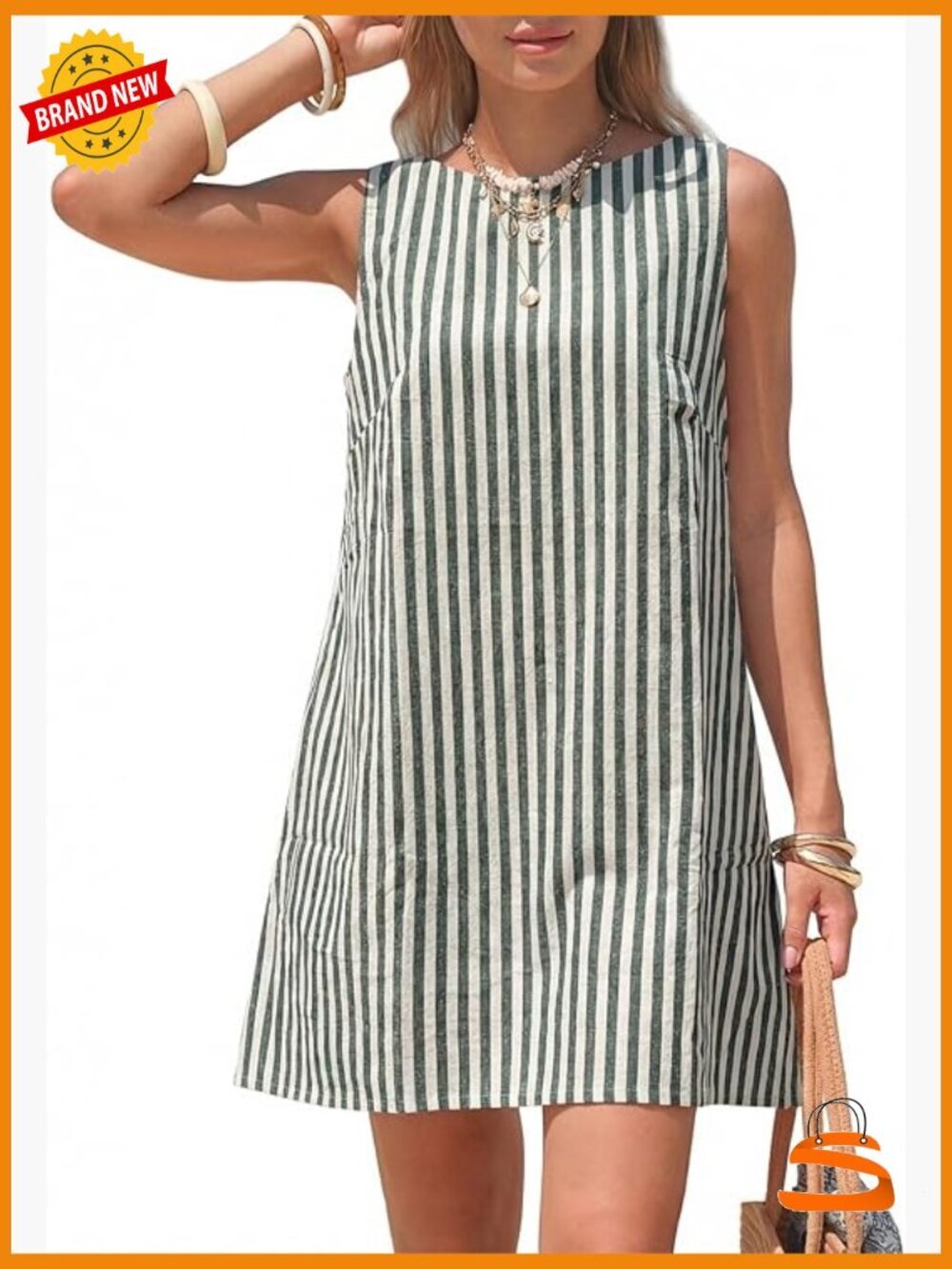 Women's Sleeveless Cotton A-Line Mini Sundress with Pockets